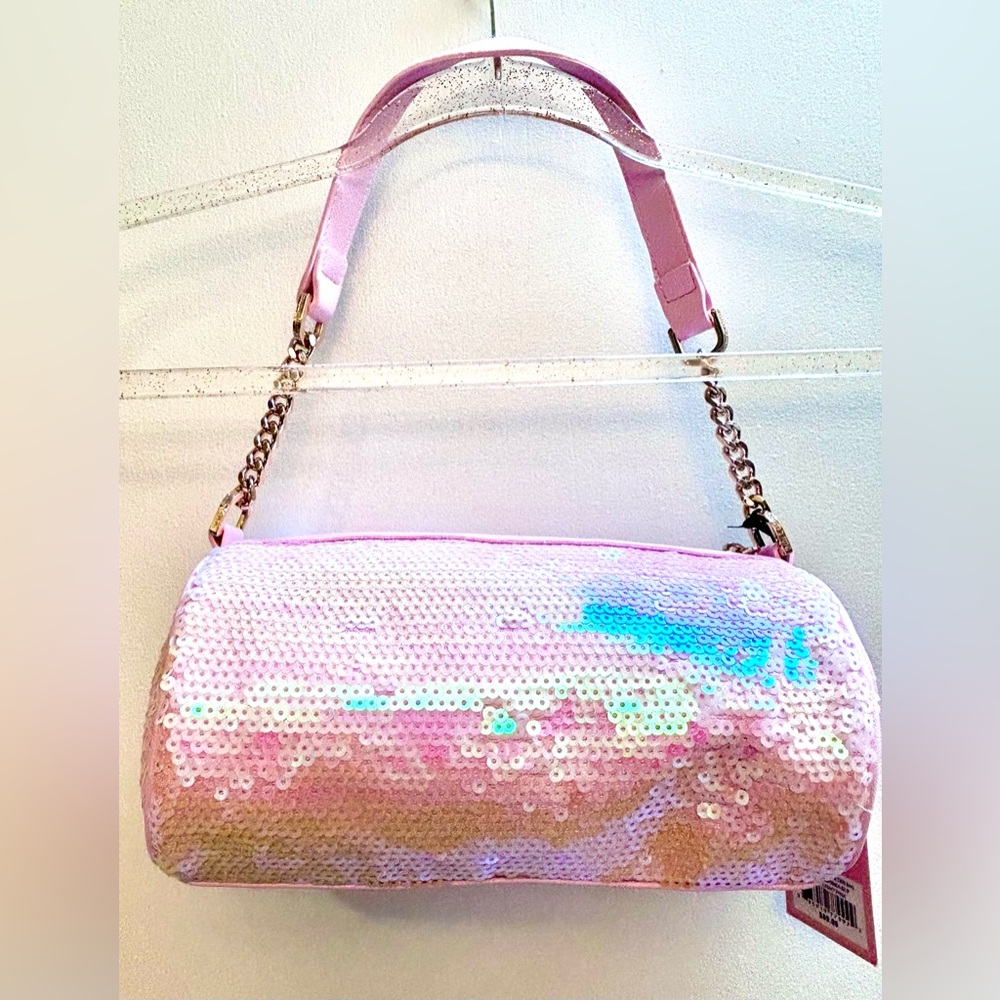 NWT JUICY Couture Pink Sequin Barrel Heart Shoulder Bag Gold look Chain Handle - Picture 6 of 14